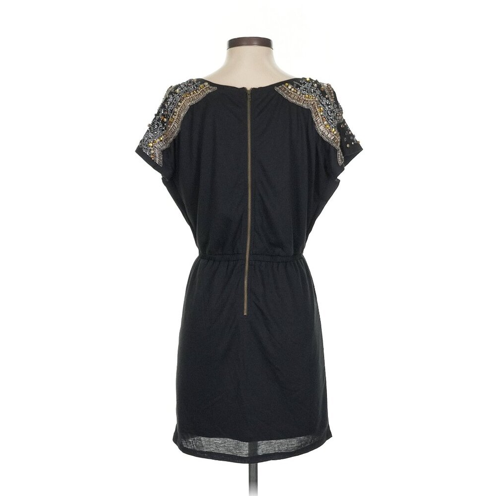 Isabel Lu Wool Studded Beaded Rhinestone Embellished Mini Black Dress Small